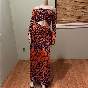 Sobe  Orange and Navy Patterned Cut Out Maxi Dress XL